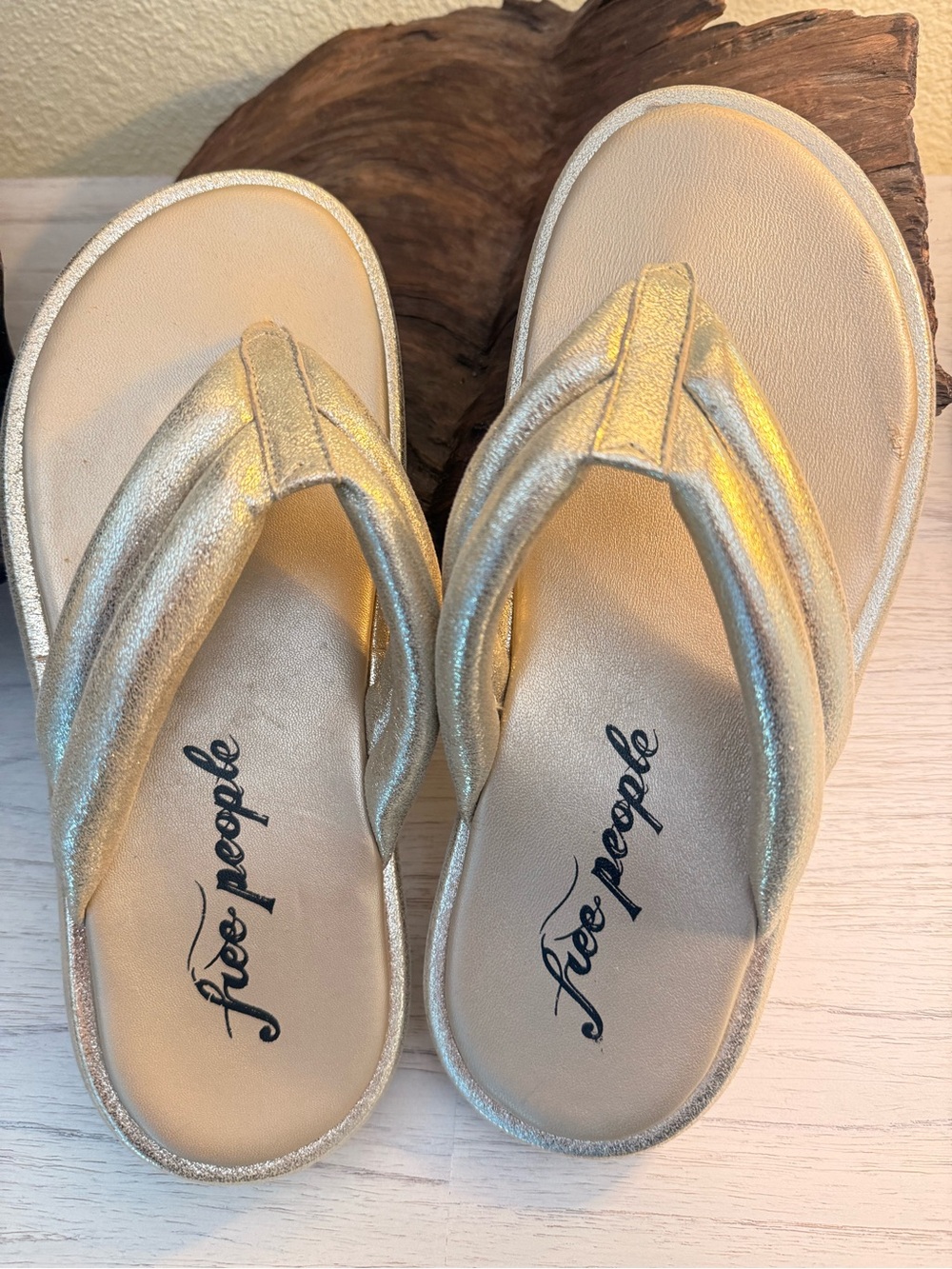 Free People Metallic Gold Thong Sandals